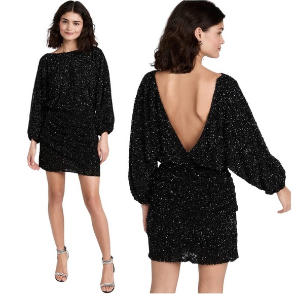 Ba&sh Dresses & Skirts - Ba&sh Small Black Scarlet Sequin Long Sleeve Vneck Mini Dress